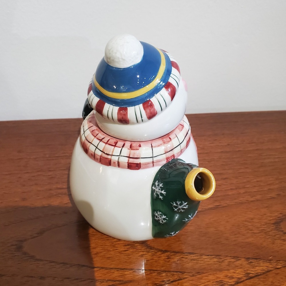 Debbie Mumm Sakura hand painted ceramic snowman mini teapot 6" - Picture 3 of 9